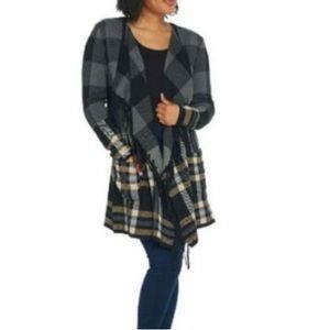 Plaid Fringe Open Front Cardigan Poncho Shawl QVC Made in Italy 2X